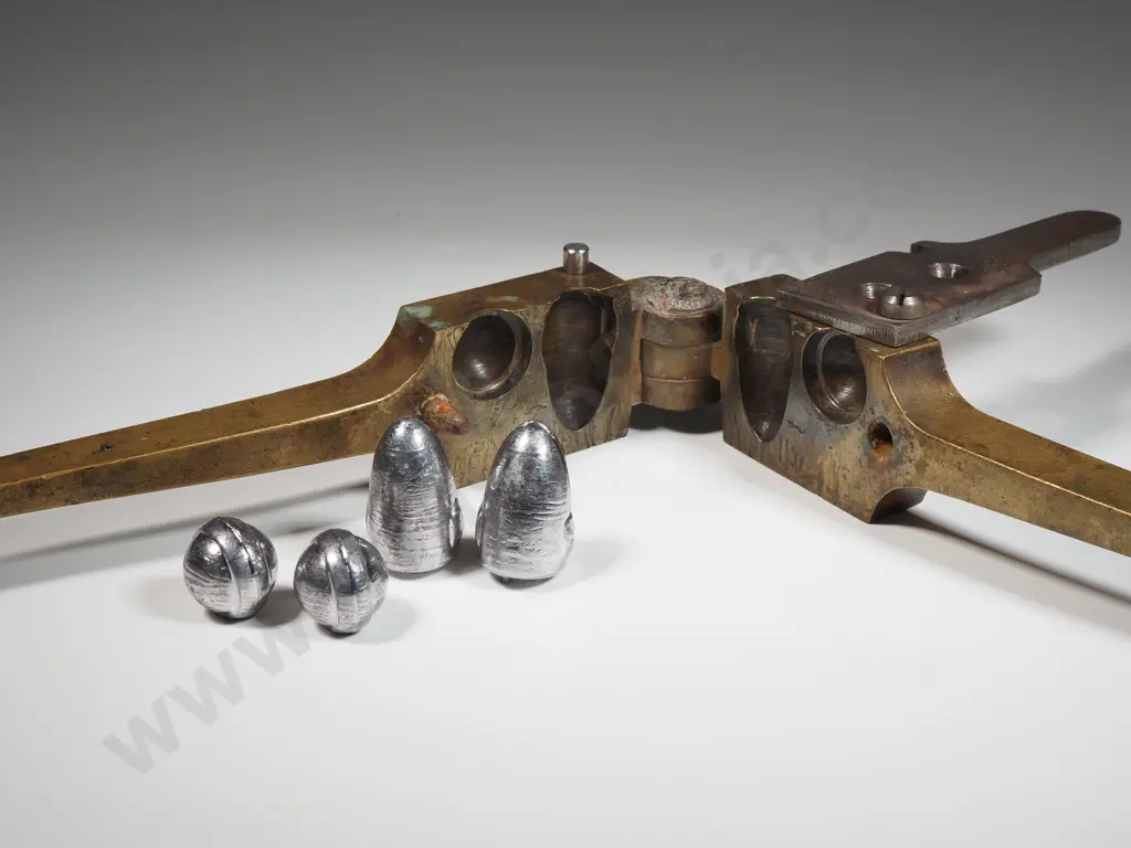 Rare Original Brunswick Two Cavity Brass Bullet Mould for Belted Ball & Conical Bullet w Wings, .650 Calibre Circa 1820 Image 1++