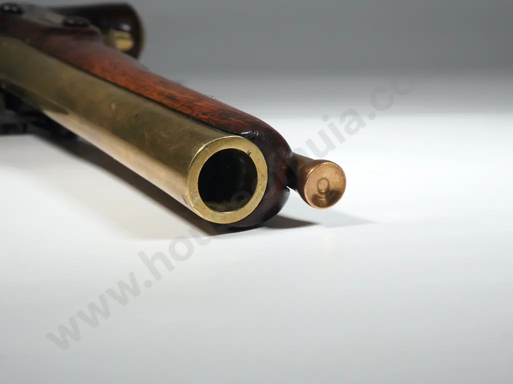 Brass Barrel 24 Bore Flintlock Coaching Pistol y J Hall 0 London w Birmingham Proof marks c 1790 - Rammer w Drawing Image 1++