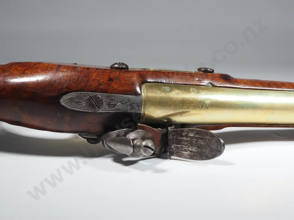 Brass Barrel 24 Bore Flintlock Coaching Pistol y J Hall 0 London w Birmingham Proof marks c 1790 - Rammer w Drawing Image 1++