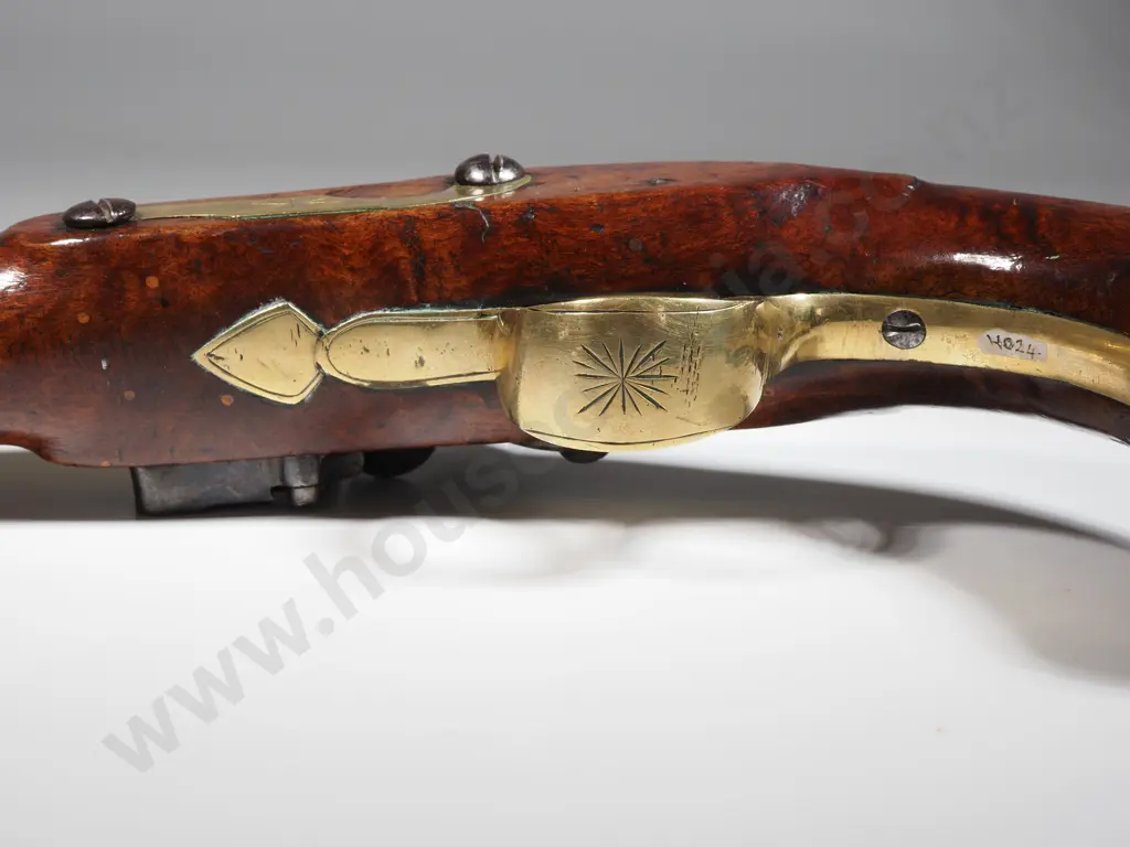 Brass Barrel 24 Bore Flintlock Coaching Pistol y J Hall 0 London w Birmingham Proof marks c 1790 - Rammer w Drawing Image 1++