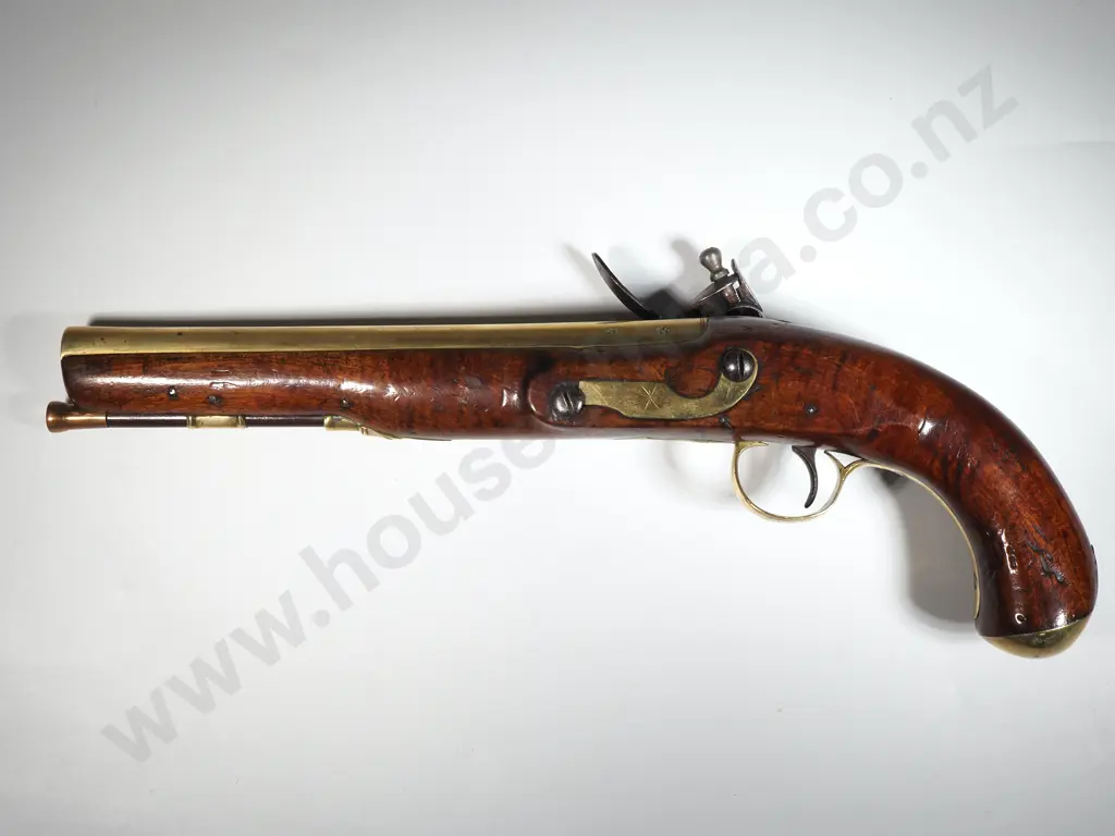 Brass Barrel 24 Bore Flintlock Coaching Pistol y J Hall 0 London w Birmingham Proof marks c 1790 - Rammer w Drawing Image 1++