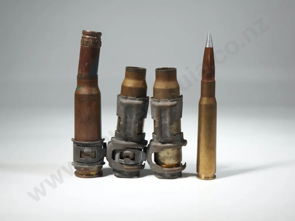 Three 20mmm Cannon Shells - One w Fired Projectile & 50 Cal BMG Round w Projectile  Image 1++