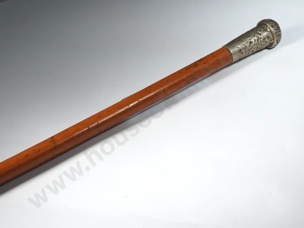 WW1 Royal Marines Swagger Stick w Silver Plated Brass Pommel, Brass Ferrel, Wooden Shaft & Two Photographs Image 1++