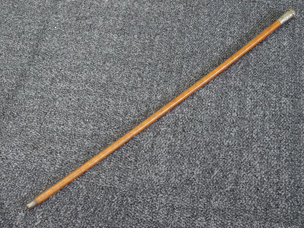 WW1 Royal Marines Swagger Stick w Silver Plated Brass Pommel, Brass Ferrel, Wooden Shaft & Two Photographs Image 1++