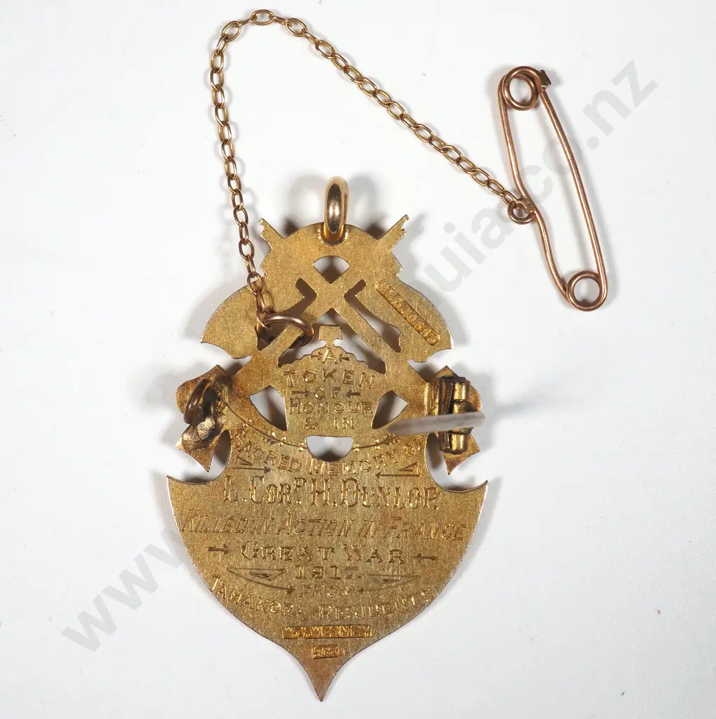 Two WW1 Return Fobs to Two Brothers - One KIA in 9ct Gold from Tahakopa  Image 1++