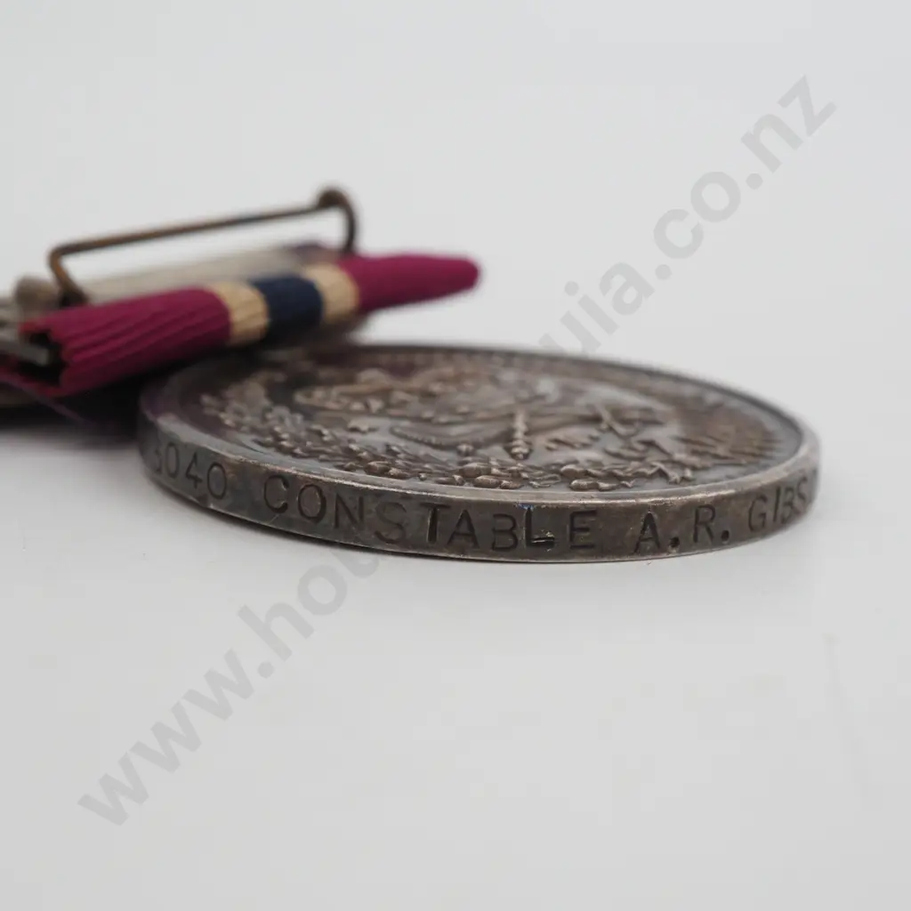 WW2 NZ Police Long Service Medal to 3040 Constable A R Gibson NZ Police 1943 Image 1++