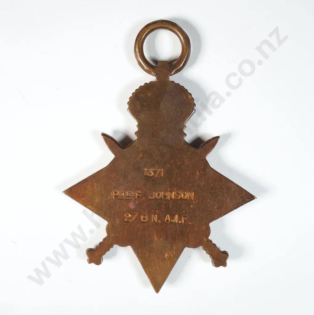 WW1 Australian 1914/15 Star to 1371 Pte F Johnson 2/BN AIF - Died Between 7 -14 August 1915 - Lone Pine Memorial Turkey  Image 1++