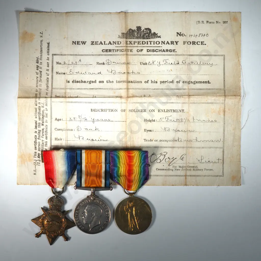 WW1 Trio to 2/28a Dvr Edward Brooks NZEF  Image 1++