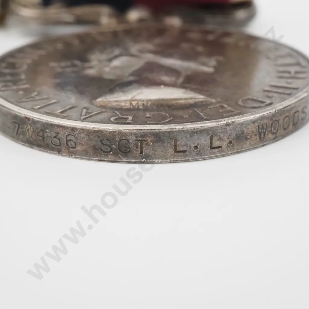 WW2 RNZAF Pacific Service Under Fire Group of Three w Long Service Good Conduct Medal to 71436 Sgt L L Woods Image 1++