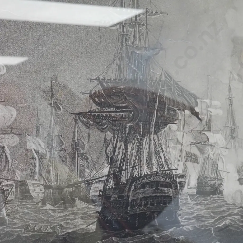 Framed Black & White Print Depicting "The Battle Of The Nile"After Drawings by Capt. Ja Weir  & Engraved By Tho. Hellyer Image 1++