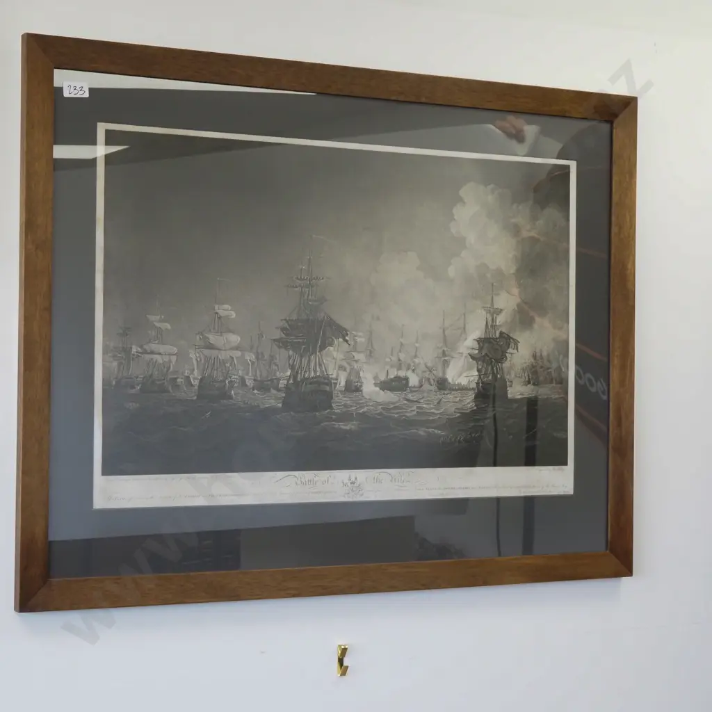 Framed Black & White Print Depicting "The Battle Of The Nile"After Drawings by Capt. Ja Weir  & Engraved By Tho. Hellyer Image 1++