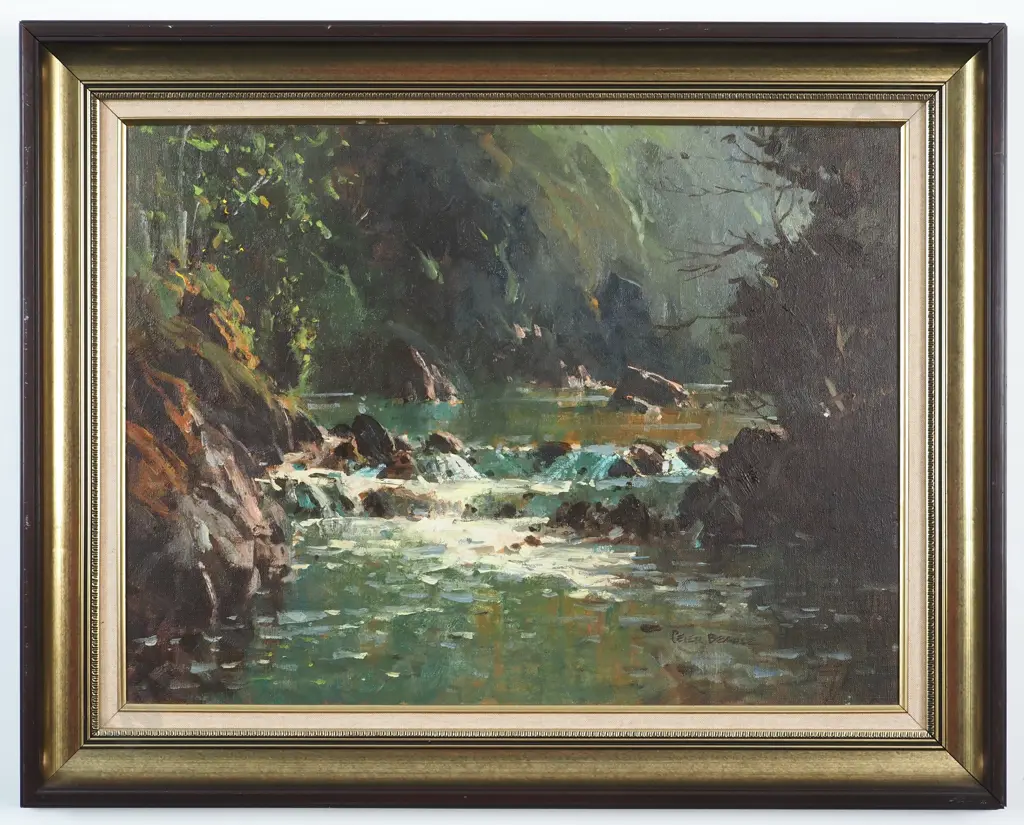 Peter Beadle. Percy Burn Stream, South Arm, Lake Manapouri. Oil on Board. Image 1++