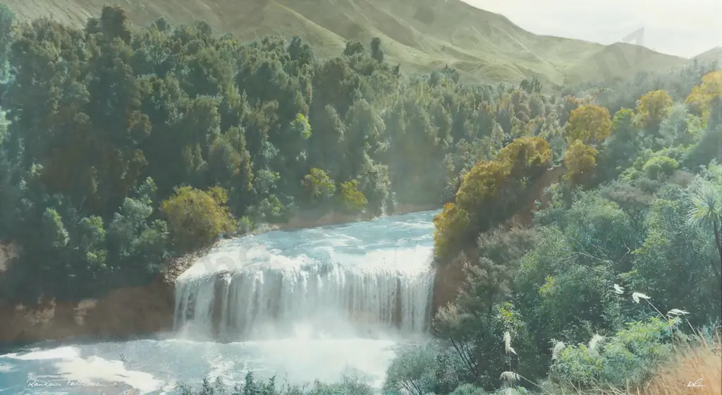 Whites Aviation. Hand Coloured Photograph Of Raukawa Falls. Image 1++