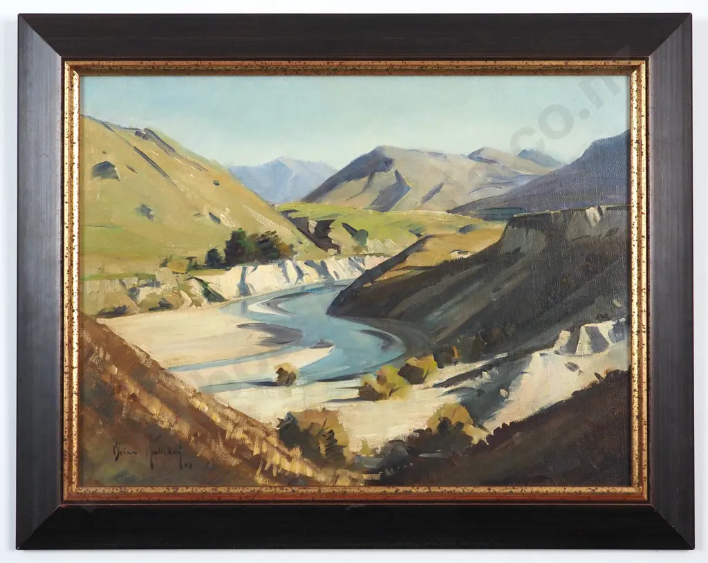 Brian Halliday. 1969. Shotover River. Oil On Board. Image 1++