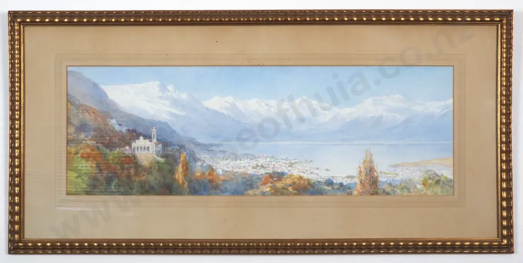 C N Worsley. Madonna del Sasso, Locarno, Laggo Maggiore. Watercolour. Image 1++