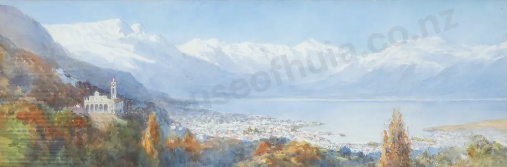 C N Worsley. Madonna del Sasso, Locarno, Laggo Maggiore. Watercolour. Image 1++