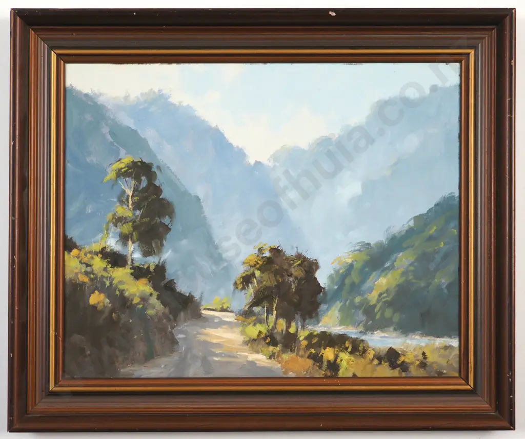 Wayne Sinclair. Road Through Makaropa Bush. Oil on Board. Image 1++