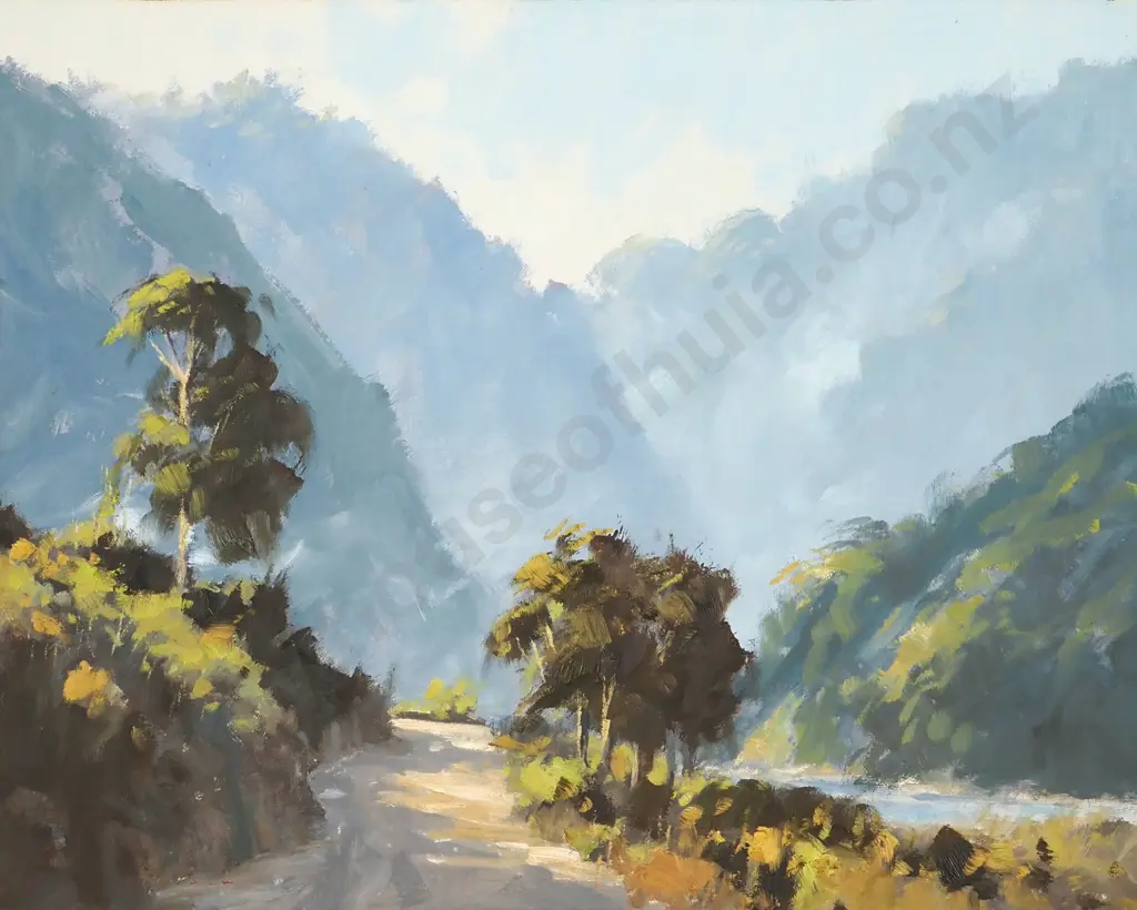 Wayne Sinclair. Road Through Makaropa Bush. Oil on Board. Image 1++