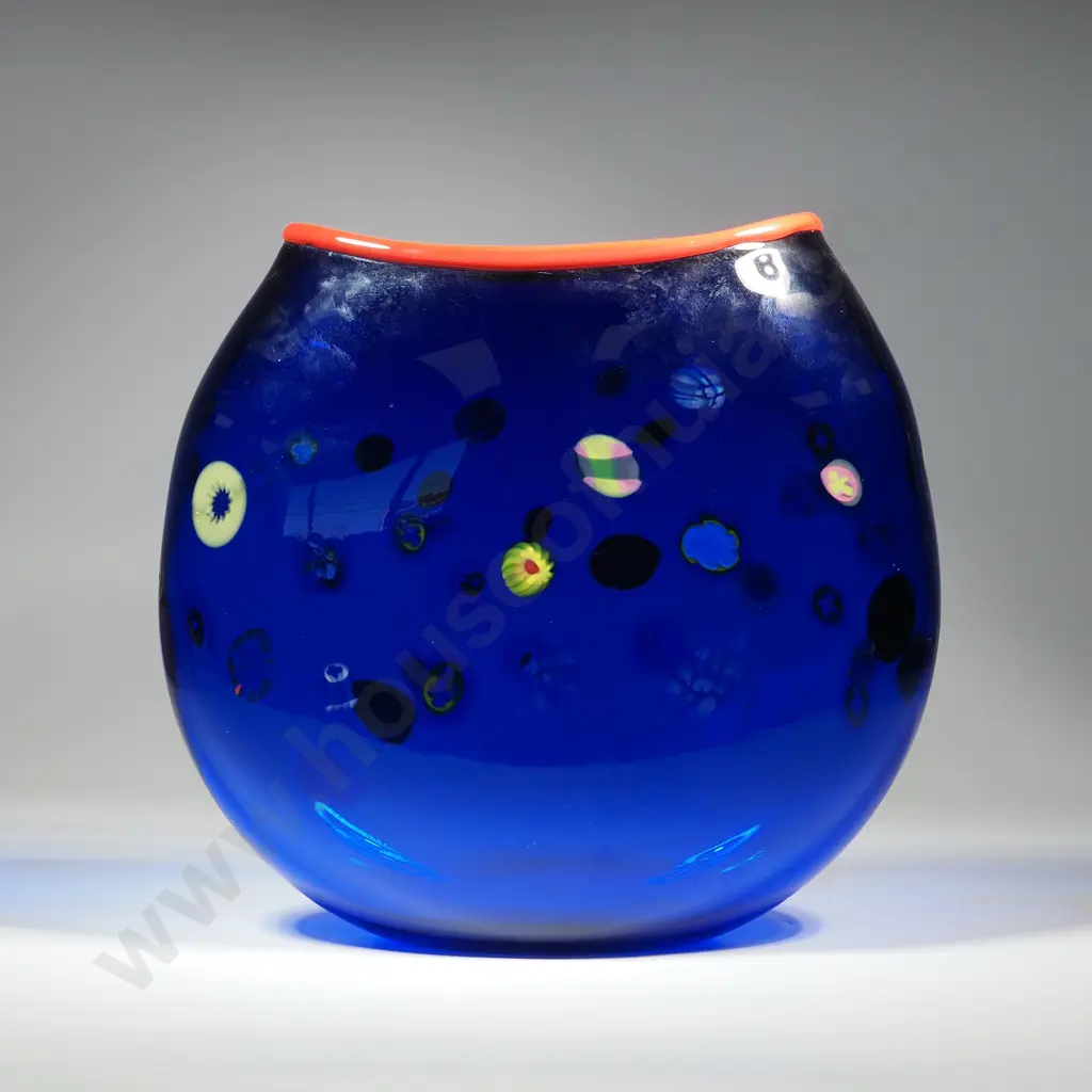 Gary Nash, Blown Cobalt Blue Glass Vase with Multi Coloured Scattered Murrines. Signed & Dated Image 1++
