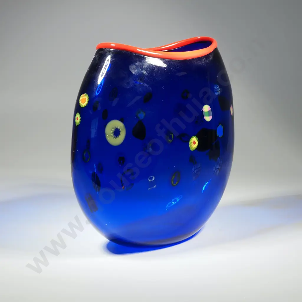 Gary Nash, Blown Cobalt Blue Glass Vase with Multi Coloured Scattered Murrines. Signed & Dated Image 1++