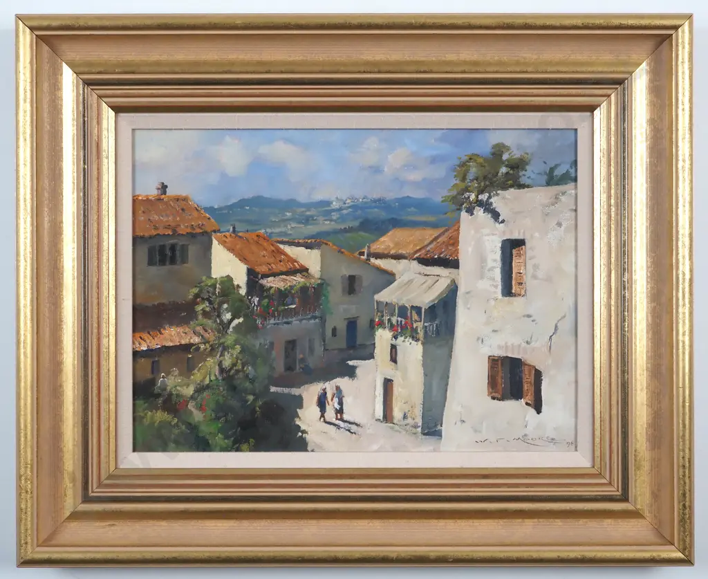 W F Moore, "Morning Conversation", Voltera, Tuscany. Oil On Board. Signed. 350 x 470mm Image 1++