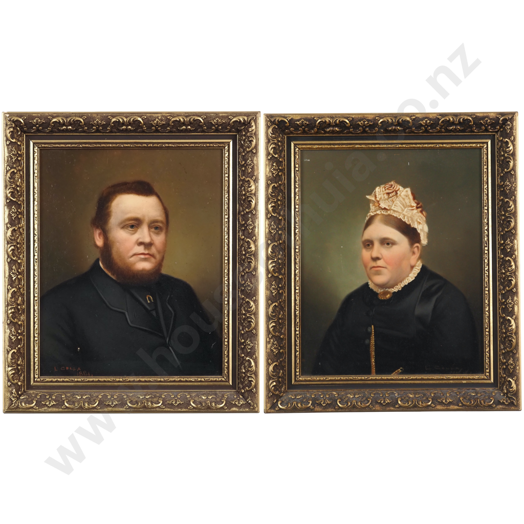 L Cella. 1881. Pair of Portraits - Victorian Man & Woman. Oil on Board. Image 1++