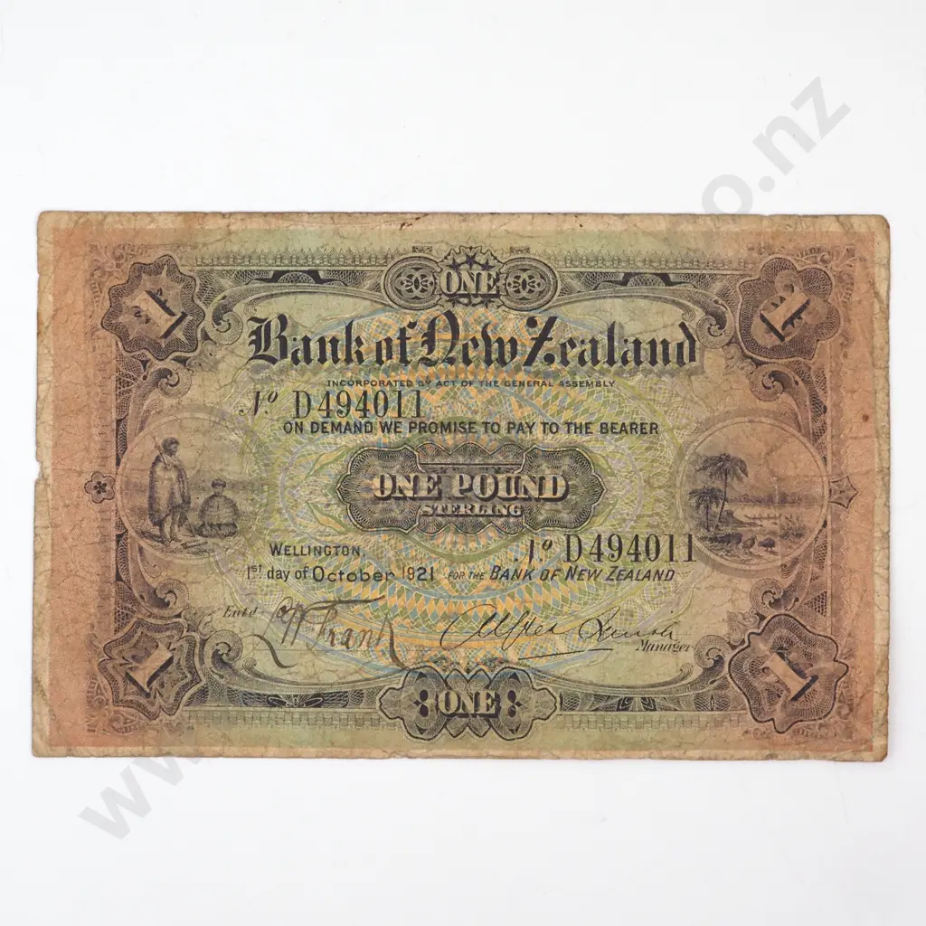 1921 Bank of New Zealand One Pound Image 1++