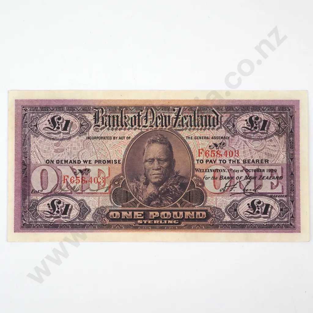 1929 Bank of New Zealand One Pound Image 1++