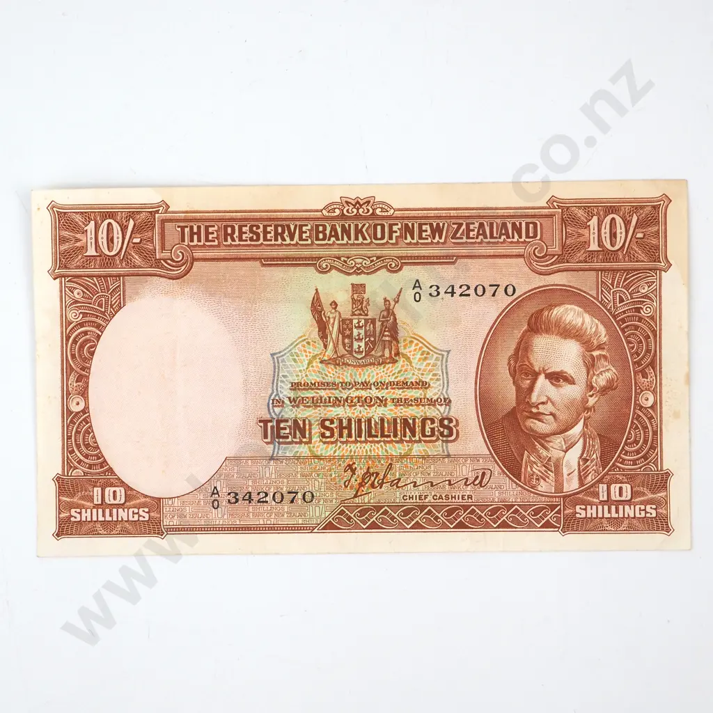 TEN SHILLINGS, HANNA SIGNATURE, SERIAL A OVER 0 342070 ( FIRST PREFIX OF TYPE ), VERY FINE, C.V. $500 Image 1++