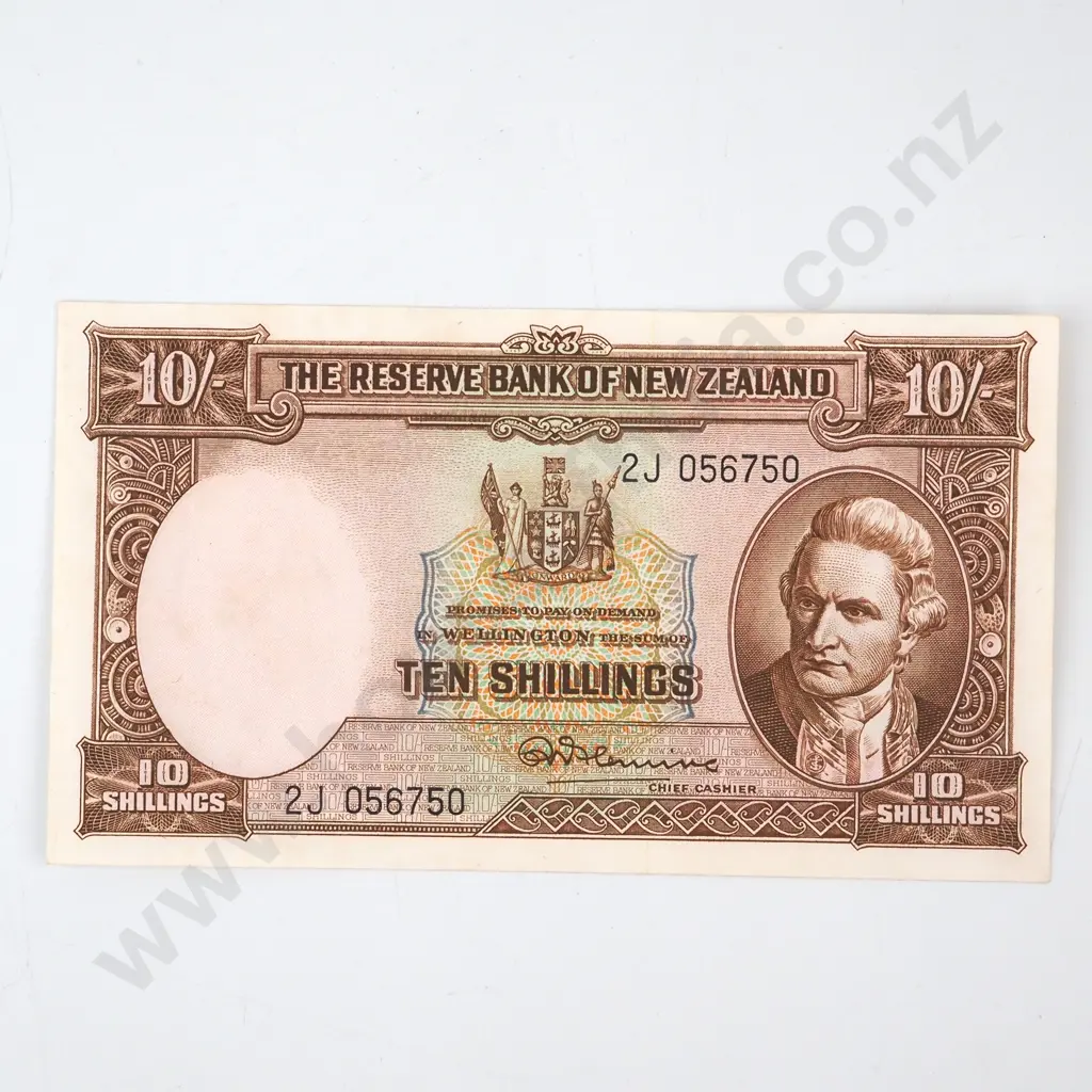 TEN SHILLINGS, FLEMING SIGNATURE, SERIAL 2J 056750, UNCIRCULATED, C.V. $175 Image 1++