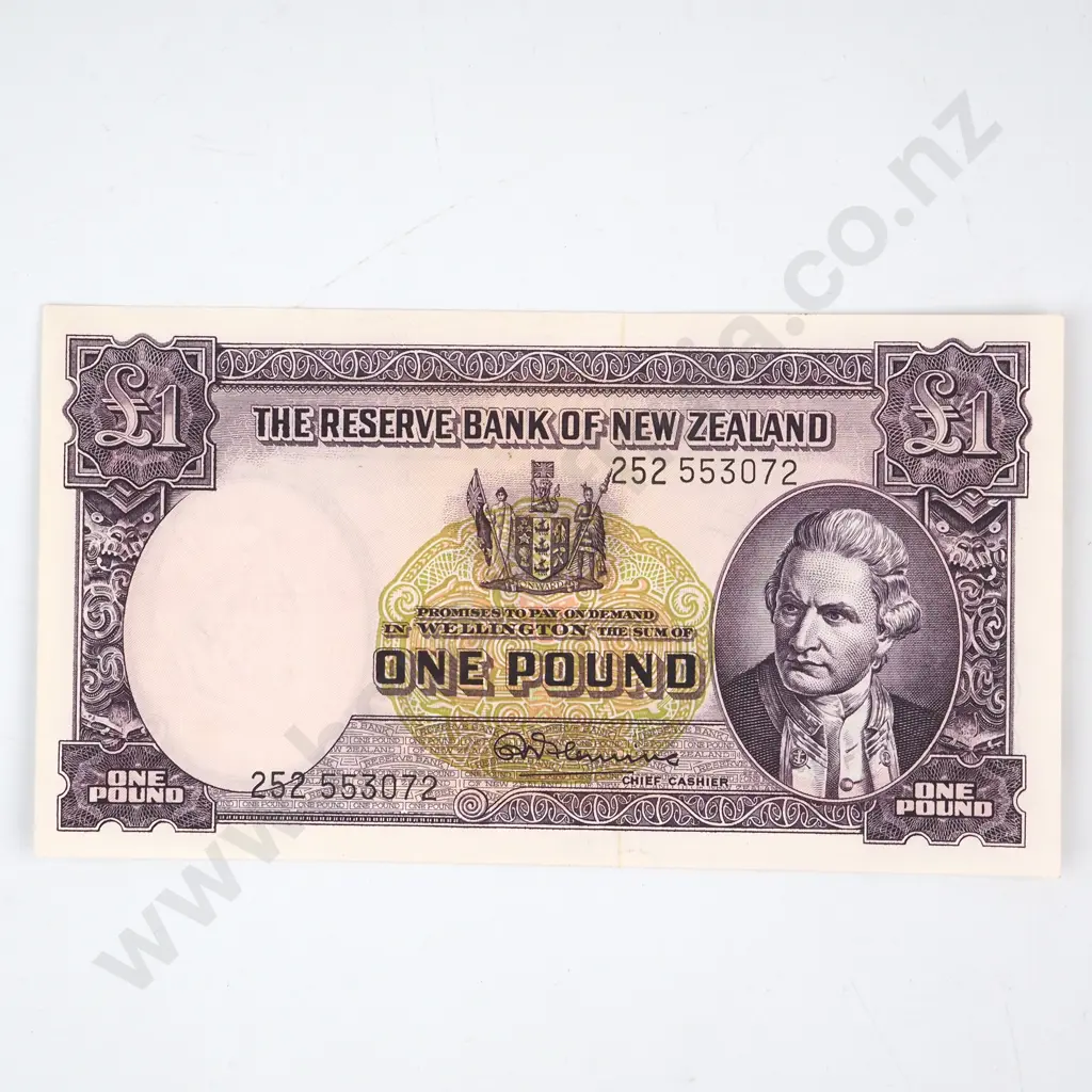 ONE POUND, FLEMING SIGNATURE, SERIAL 252 553072, ALMOST UNCIRCULATED, C.V. $130 Image 1++