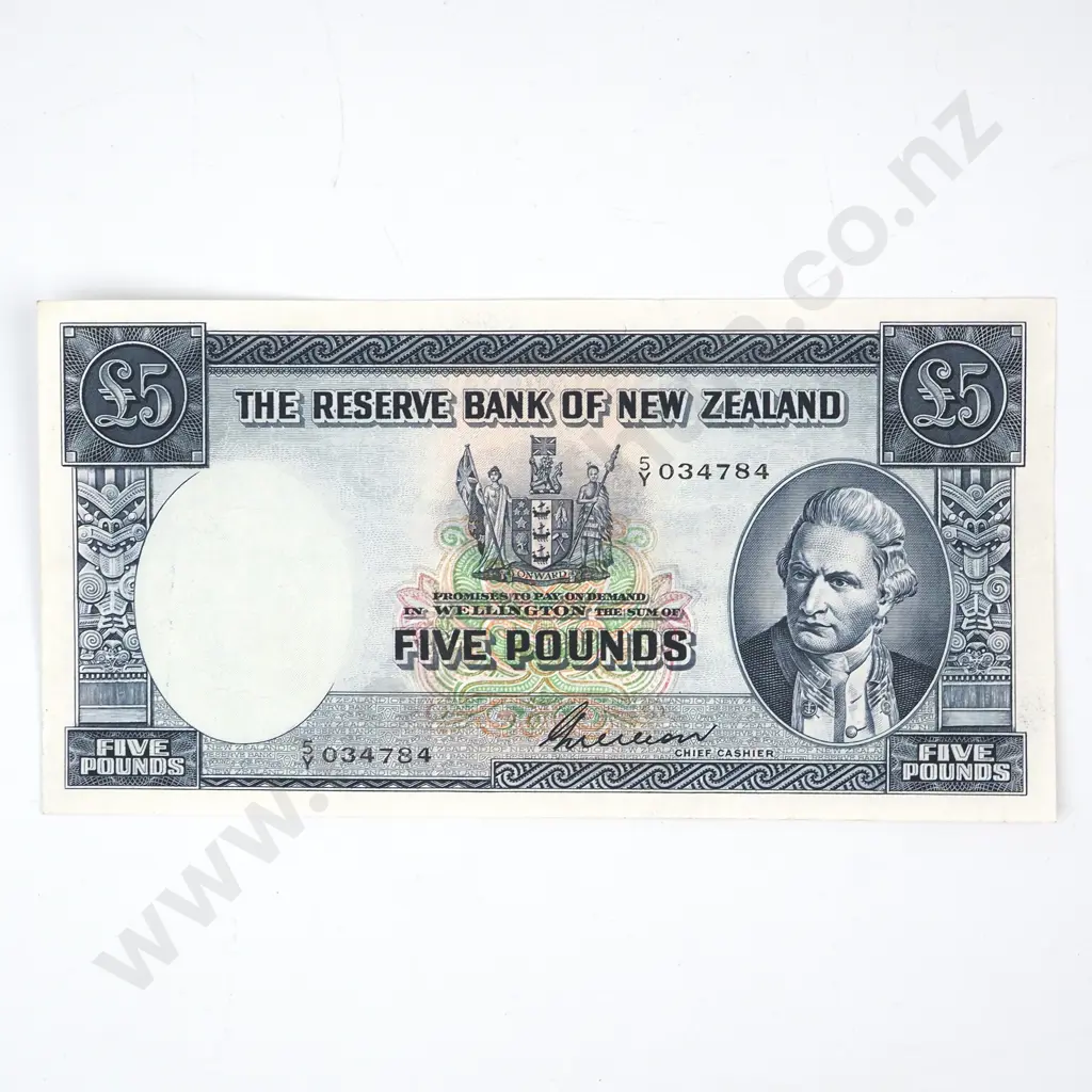 FIVE POUNDS, WILSON SIGNATURE, SERIAL 5 OVER Y 034784 ( LAST PREFIX OF TYPE ), ALMOST UNCIRCULATED, C.V. $1200 Image 1++