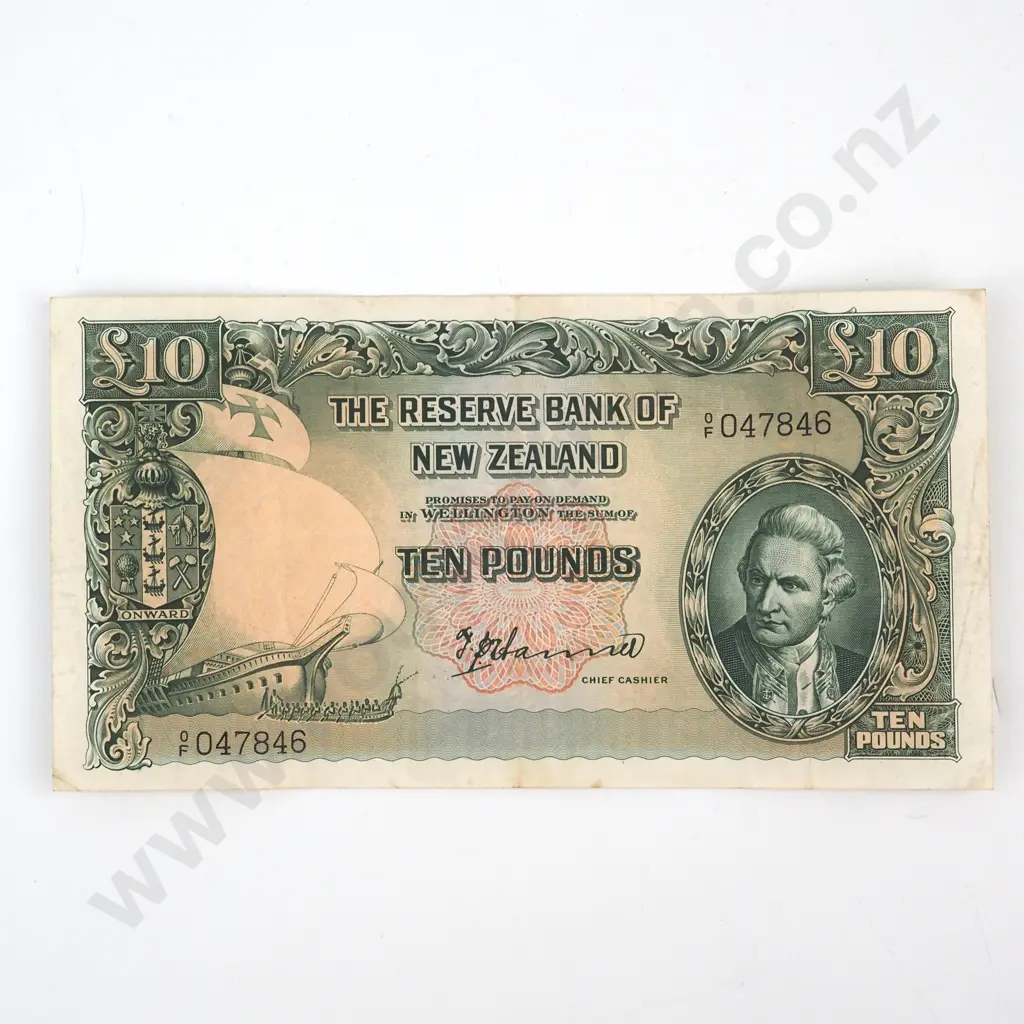 TEN POUNDS, HANNA SIGNATURE, SERIAL 0 OVER F ( FIRST PREFIX OF SIGNATURE ), FINE, C.V. $360 Image 1++