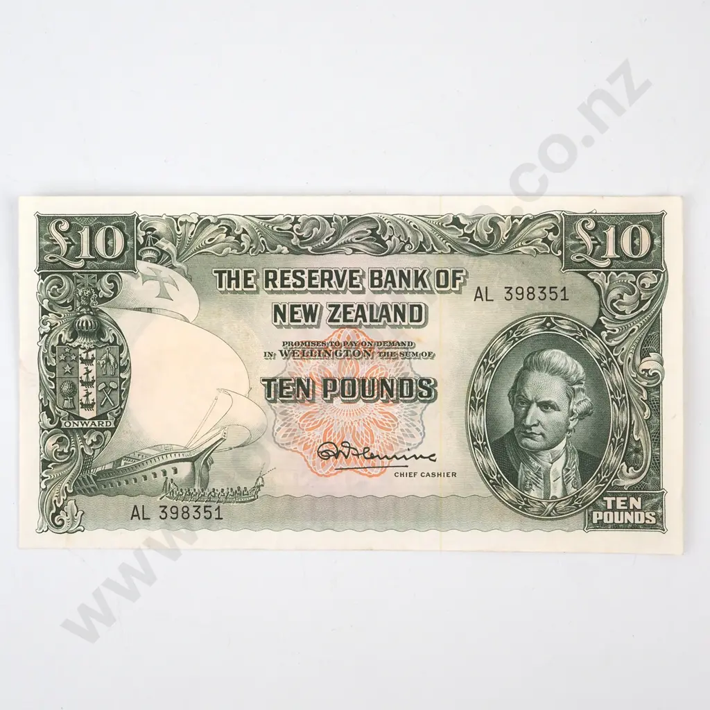 TEN POUNDS, FLEMING SIGNATURE, SERIAL AL 398351, EXTREMELY FINE, C.V. $500 Image 1++