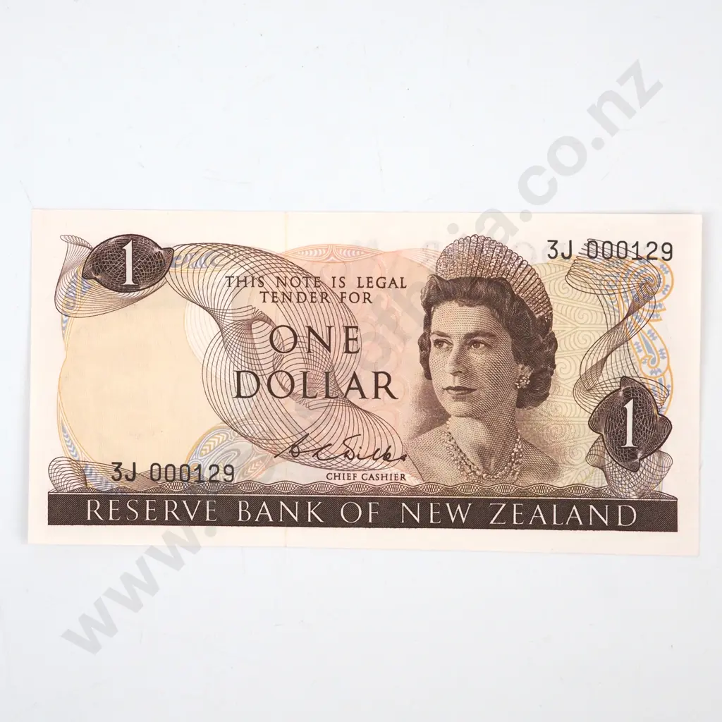 WILKS SIGNATURE, SERIAL 3J 000129 ( LOW NUMBER ) ( FIRST PREFIX OF SIGNATURE ), UNCIRCULATED, C.V. $95 Image 1++