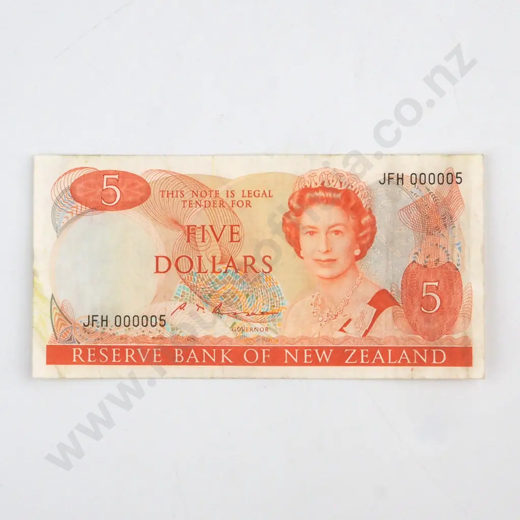 FIVE DOLLARS RUSSELL SIGNATURE, SERIAL JFH 000005 ( VERY LOW NUMBER ), FINE Image 1++