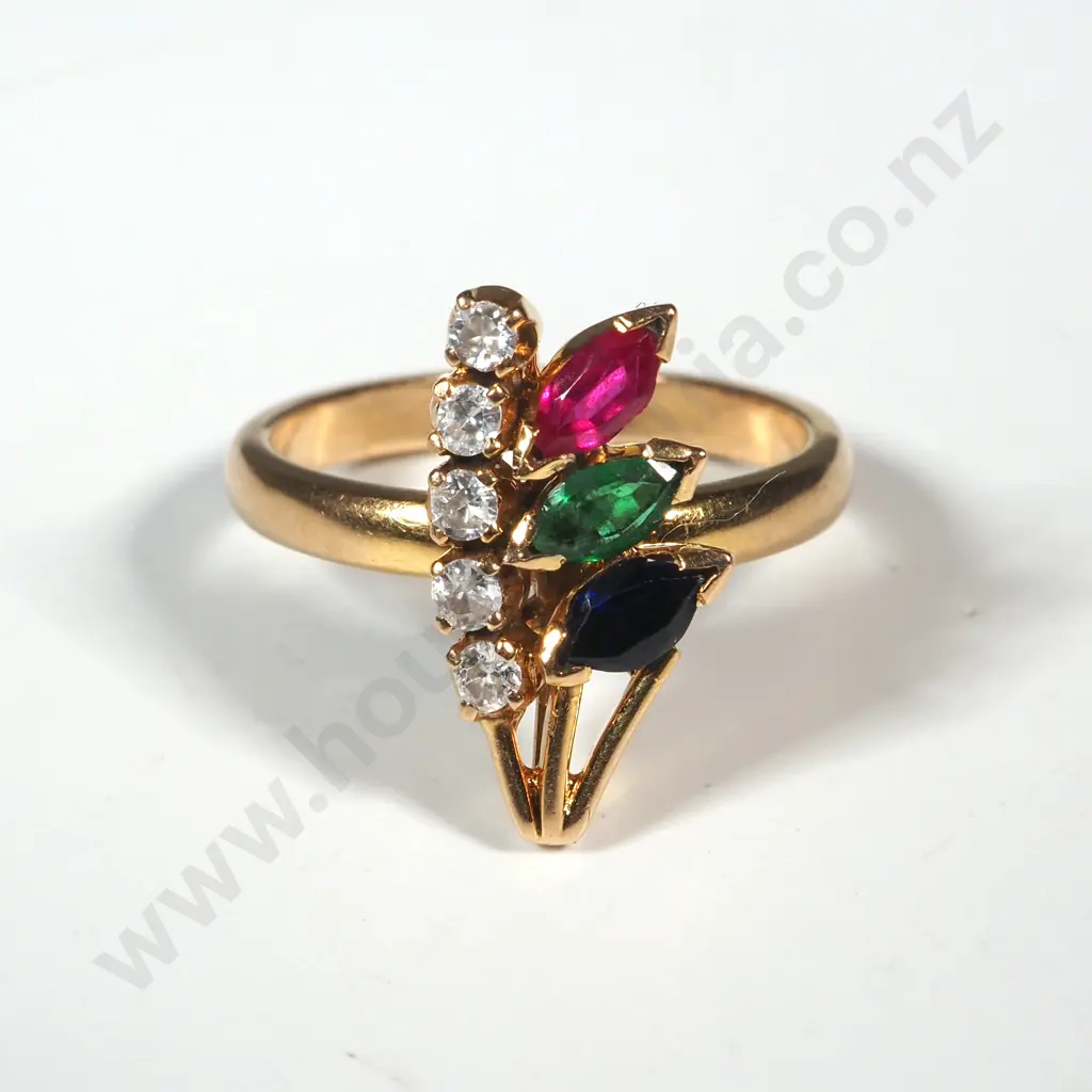 18ct Gold & Coloured Red, Blue & Green Gemstones With CZs Image 1++