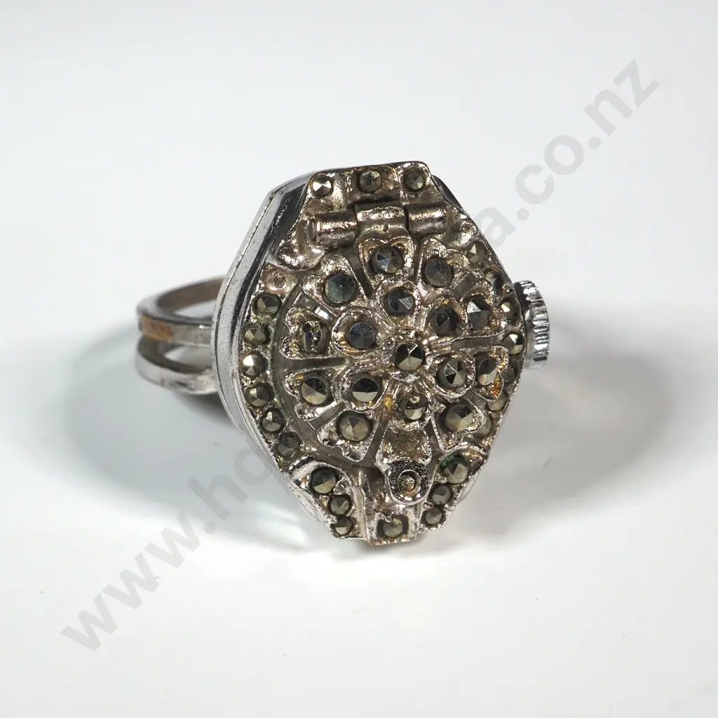 Metal Marcasite Watch Ring Image 1++