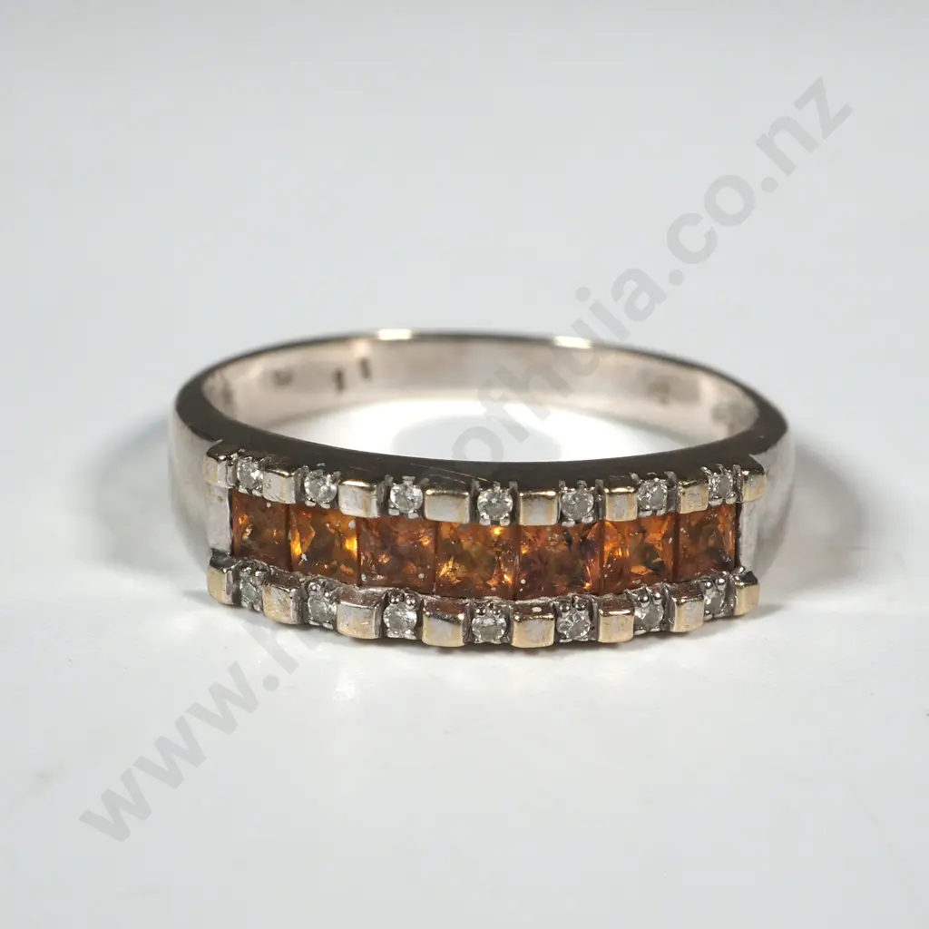 18ct White  Bridge Set Ring Bridge Set with Gold & Yellow Stone & Diamond Image 1++
