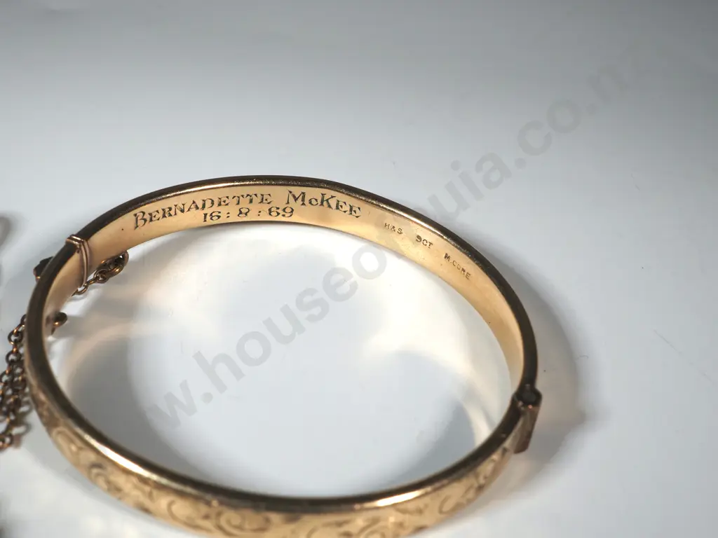 9ct Gold w Metal Core Child's Snap Bangle, Gold Coloured Dod Tag Style Bracelet, & Gold Brick Link Bracelet Image 1++