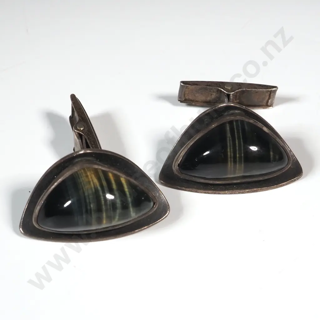Sterling Silver & Blue Tiger's Eye Cufflinks. Image 1++