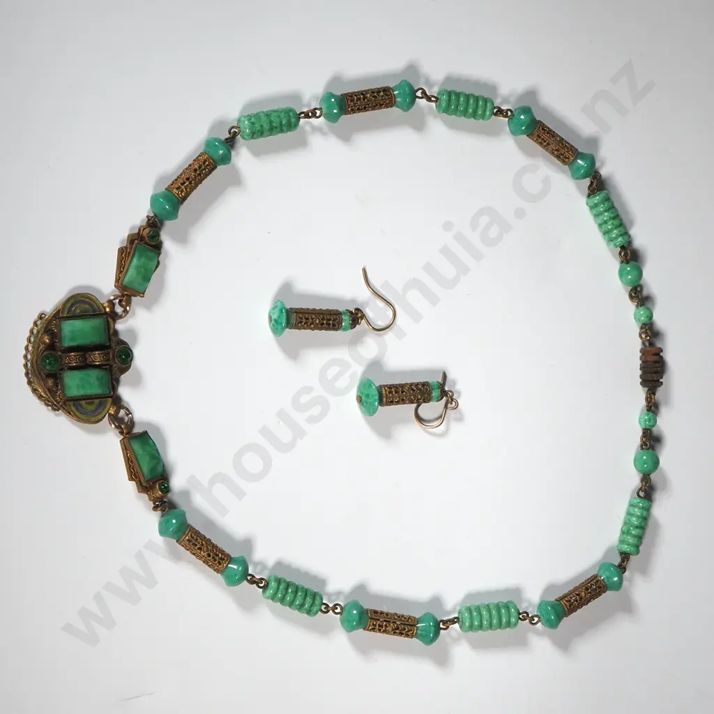 Vintage Egyption Revival Style Necklace & Earrings Image 1++