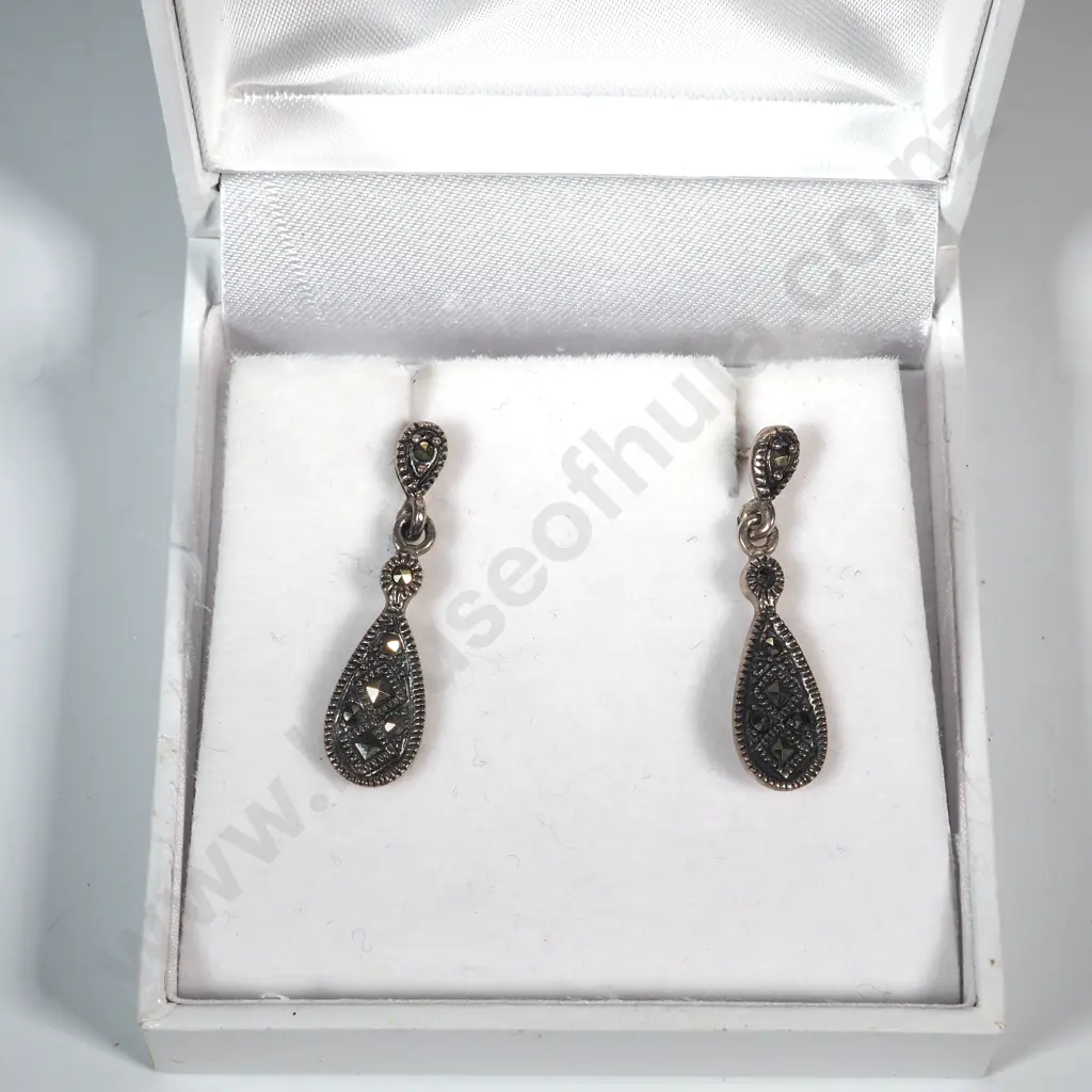 Pair of Sterling Silver/Marcasite Earrings. Image 1++