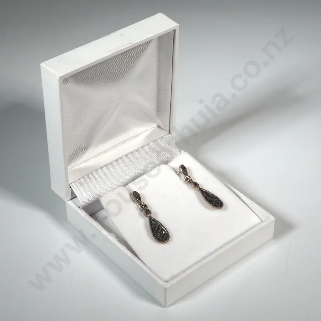 Pair of Sterling Silver/Marcasite Earrings. Image 1++