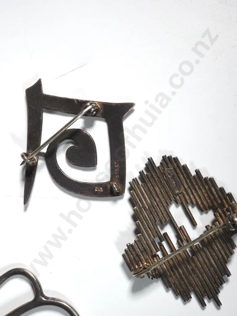 Three Modernist Sterling Silver Brooches Image 1++