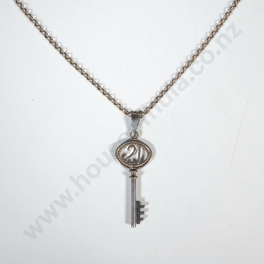Sterling Silver "21st" Key Pendant On Chain Image 1++