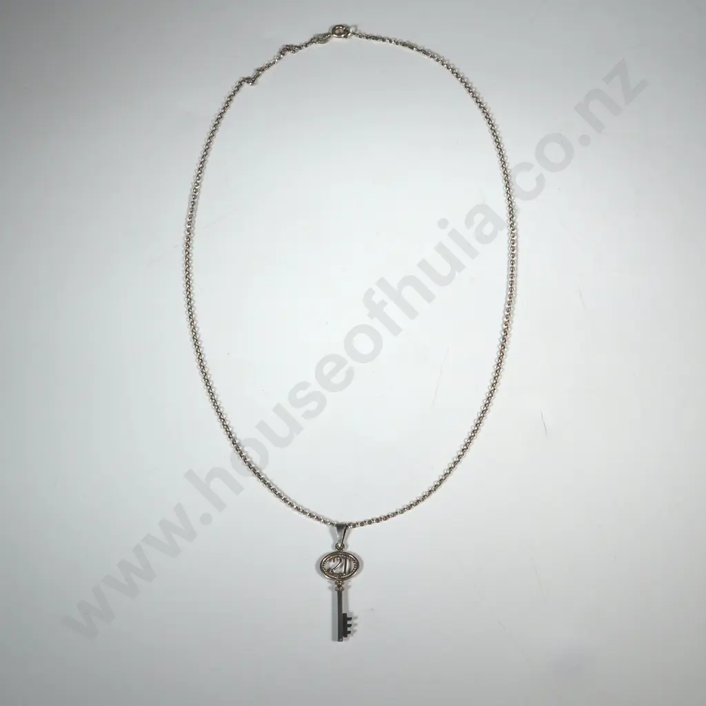 Sterling Silver "21st" Key Pendant On Chain Image 1++