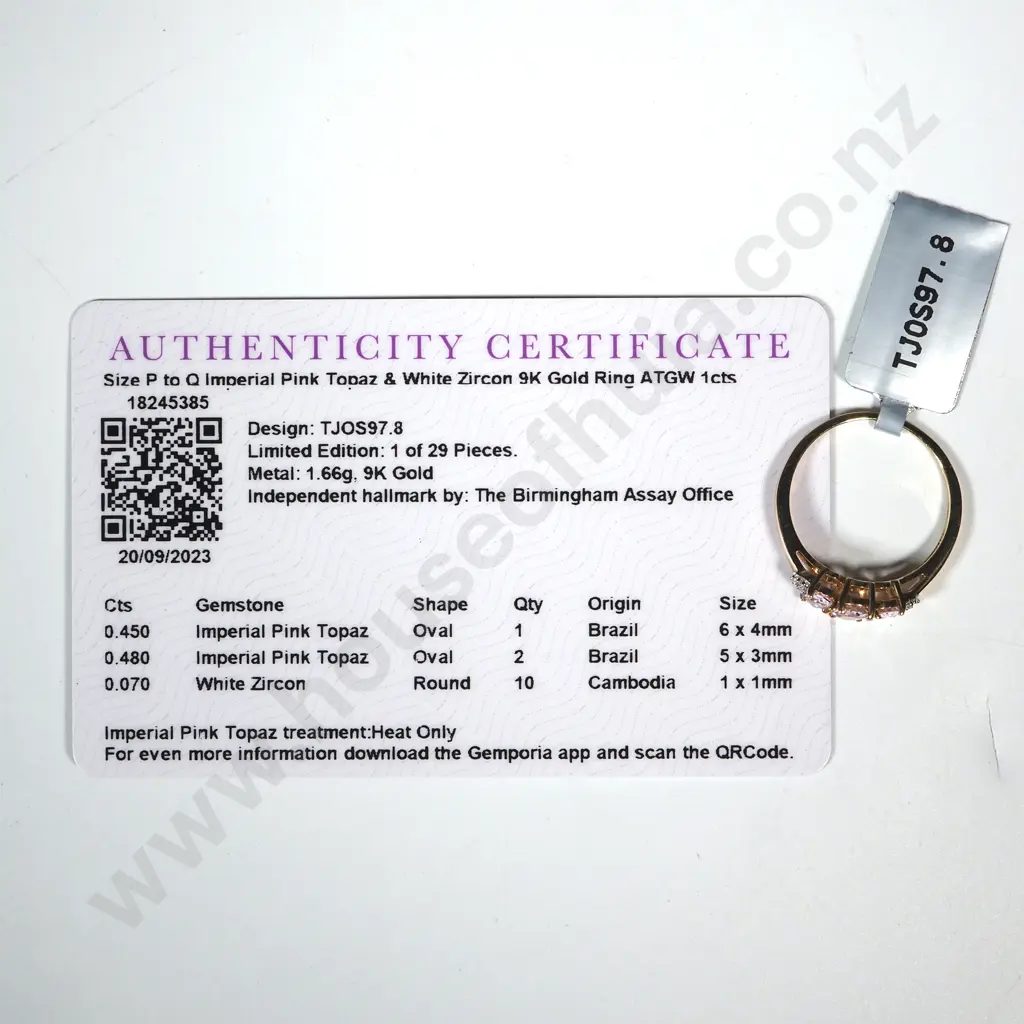 9ct Pink Topaz & White Zircon Three Stone Ring  Image 1++