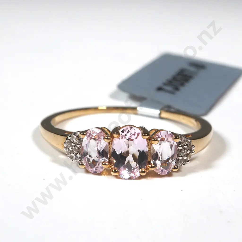 9ct Pink Topaz & White Zircon Three Stone Ring  Image 1++