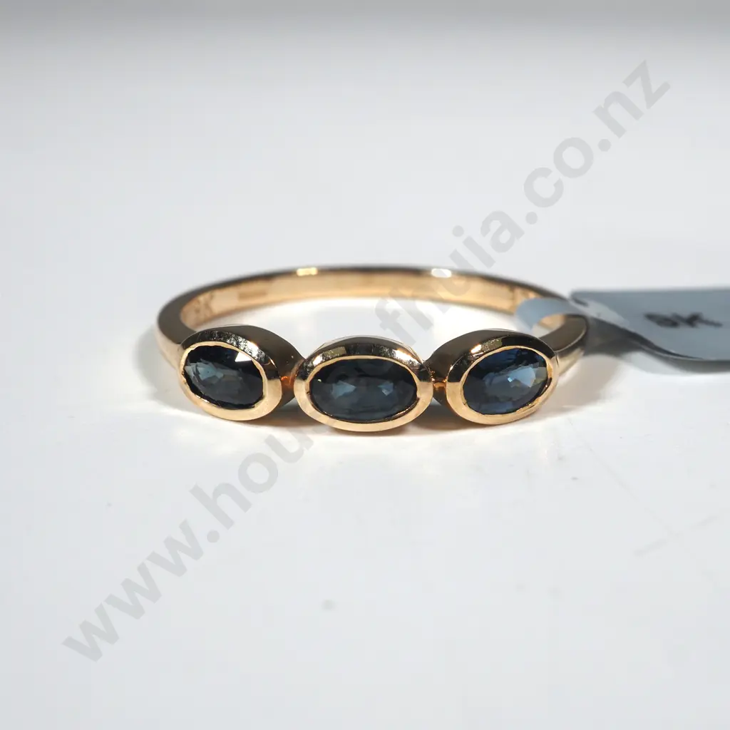 9ct Gold & Blue Sapphire Three Stone Ring Image 1++